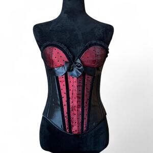Y2K Lace Up Black Red Corset Top – Grunge Goth Bustier S